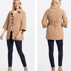 Draper James Camel Scalloped Wool Pea Coat